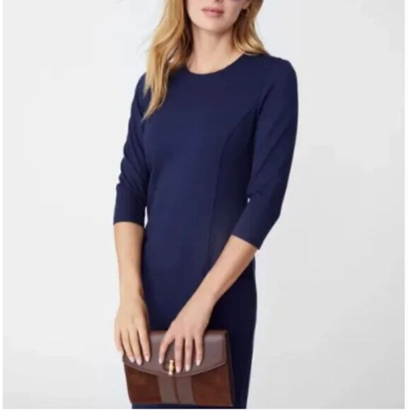 J. McLaughlin Catalyst Dress Winter Navy Women's size Large Front Pockets Bainbr - Picture 2 of 11